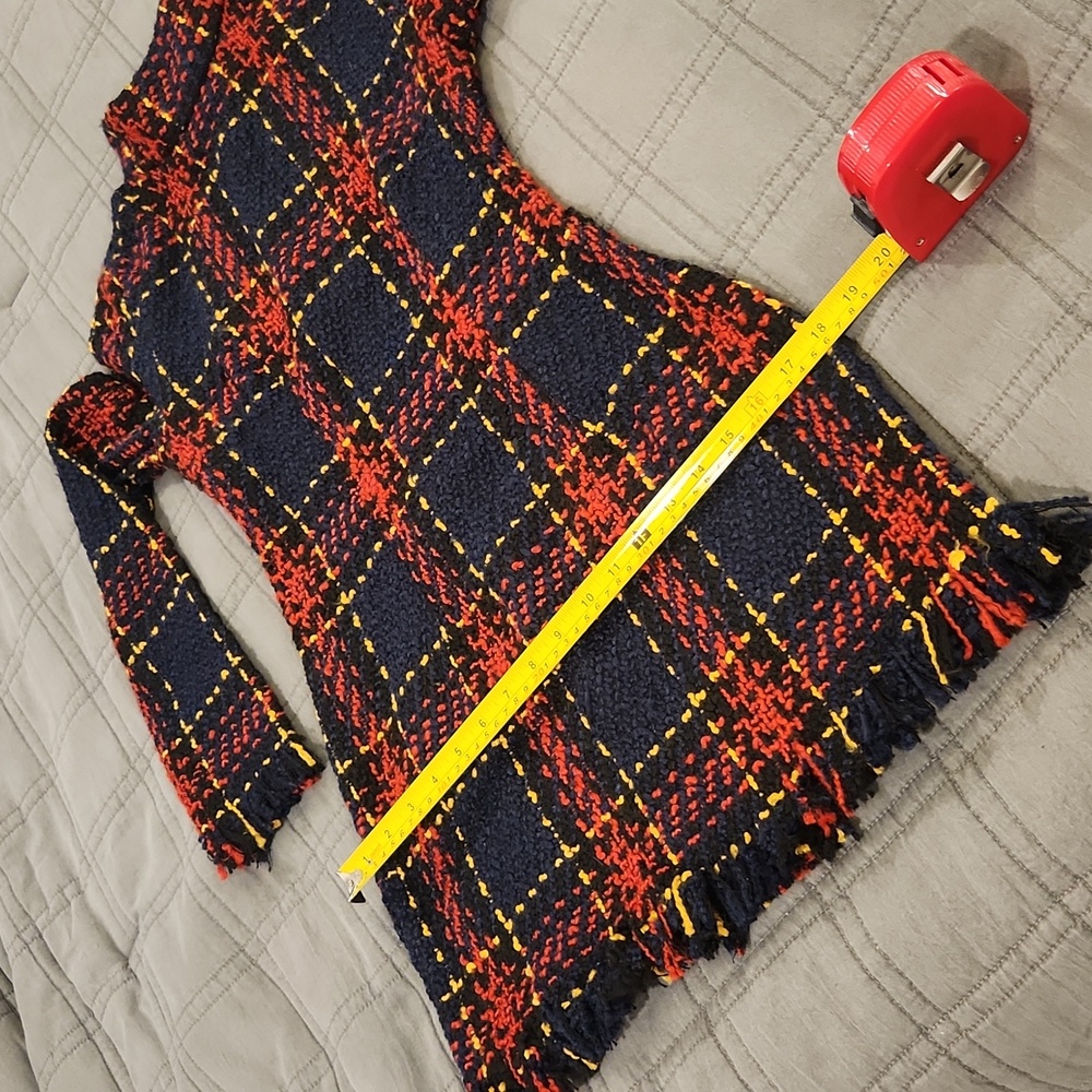 CBR Long Sleeve Plaid Dress - Red, Black, Blue And Yellow With Fringe Hem Sz S! - Picture 11 of 13